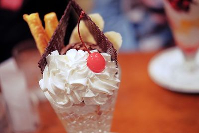 Close-up of ice cream on table