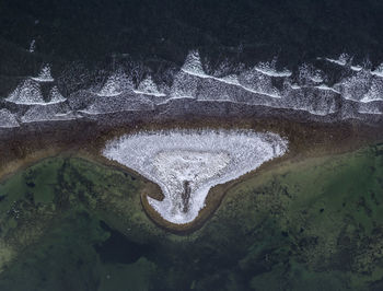 Aerial view of frozen beach during winter