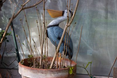 High angle view of potted plants against wall