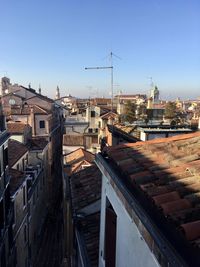 High angle view of buildings against sky