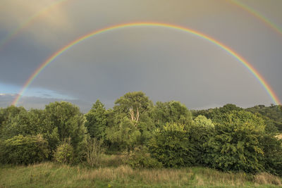 Scenic view of rainbow over landscape