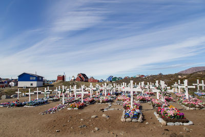 Panoramic view of beach against buildings