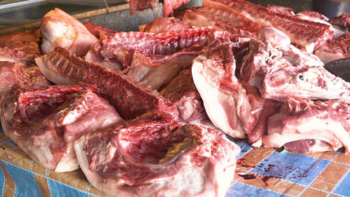 Meat in a street market. meat from asian market. 