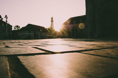 Surface level of historic building against sky during sunset