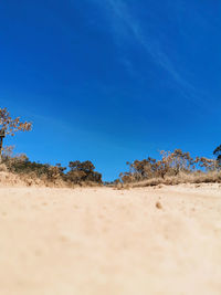 Surface level of land against clear blue sky