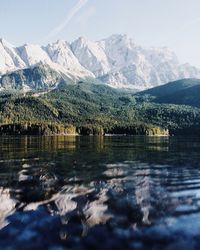 Scenic view of snow covered mountains