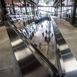 High angle view of people at airport
