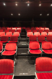 Empty red chairs in theater