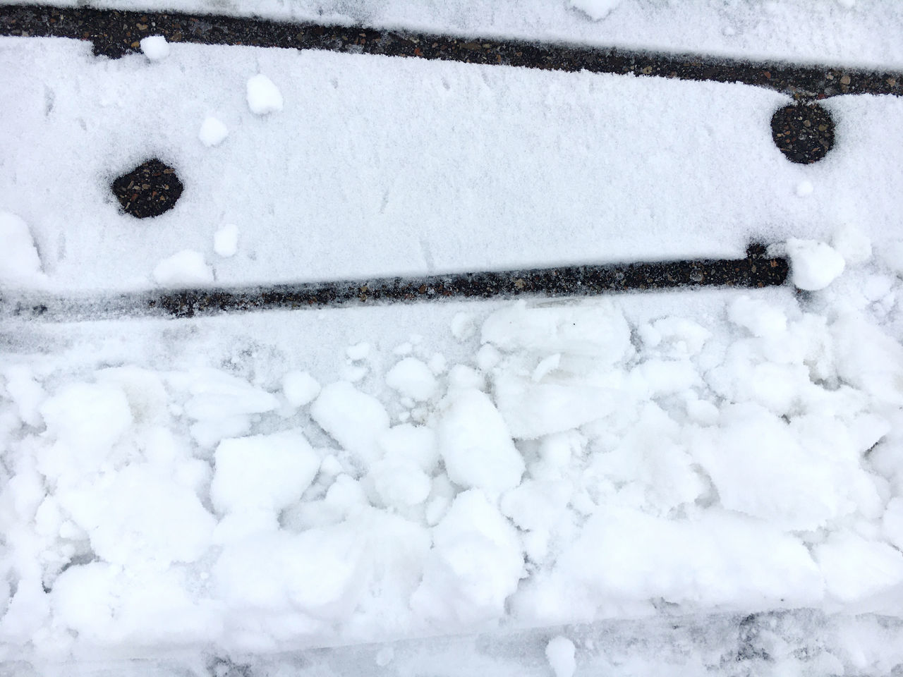 CLOSE-UP OF SNOW COVERED METAL RAILING