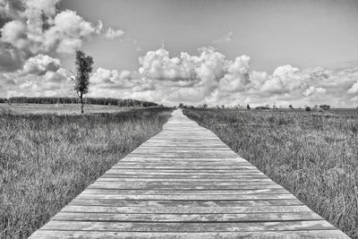 View of footpath on field against sky