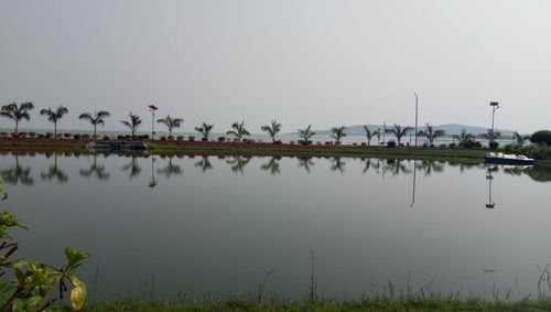 Scenic view of lake against clear sky