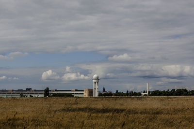 Radar tower at berlin tempelhof airport against sky
