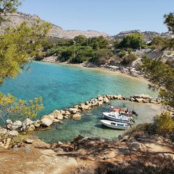 High angle view of boats moored in sea