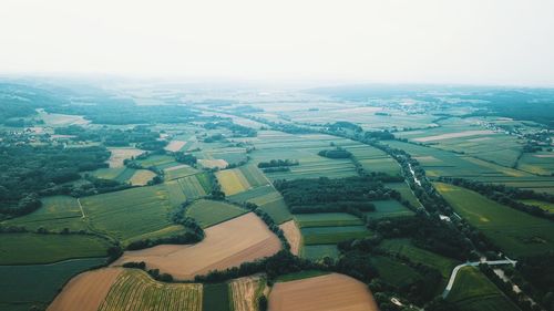 High angle view of agricultural field against sky