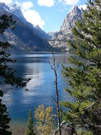 Scenic view of lake with mountains in background