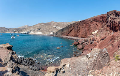 Scenic view of sea against clear blue sky