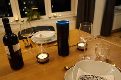 Wine glasses on table in restaurant