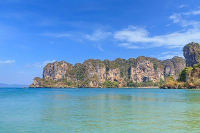 Scenic view of sea against blue sky