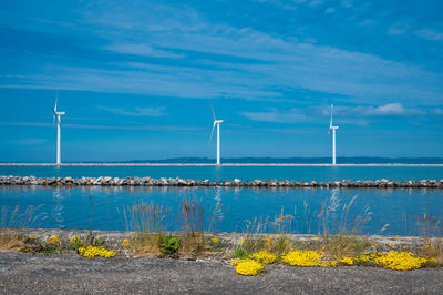 Nordex windmills at ebeltoft ferry harbor