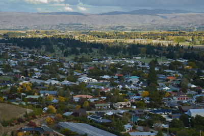 High angle view of buildings in city