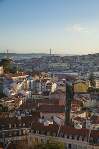 High angle view of cityscape against sky