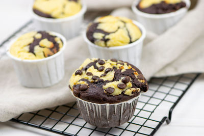 Close-up of cupcakes on table