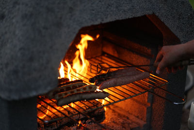 Close-up of fire on barbecue grill