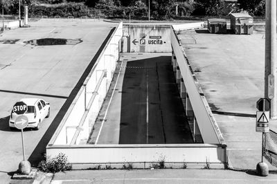 High angle view of people in front of building