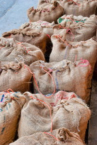 Sacks of unroasted coffee on the way to the roasting plant