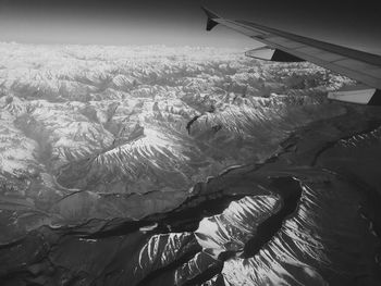 Aerial view of airplane wing