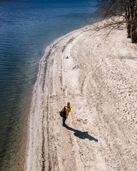 High angle view of a woman on beach