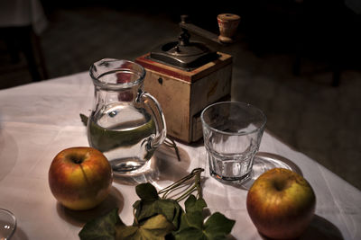 High angle view of apple on table