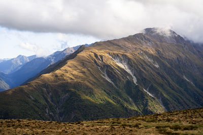 Mountains seen from the carrol hut trail in arthur's pass, new zealand