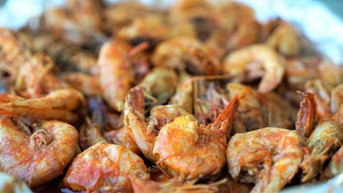 Close up view on freshly fried shrimps