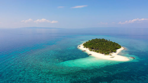 Palm trees and turquoise water on a tropical island, top view. digyo island, philippines. 