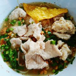 High angle view of food served in plate