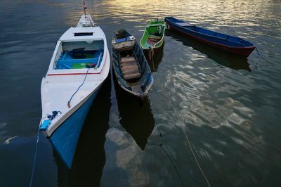 Boats in calm lake