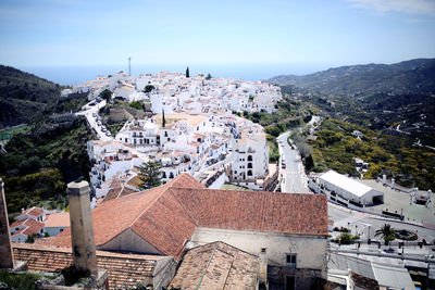 High angle view of town against sky