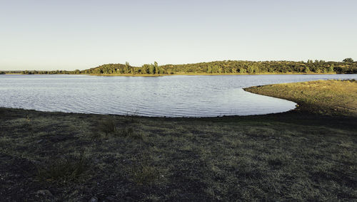 Scenic view of lake against clear sky