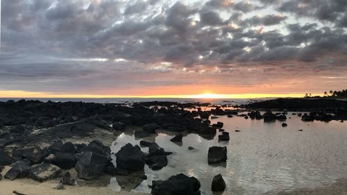 Panoramic view of sea against sky during sunset