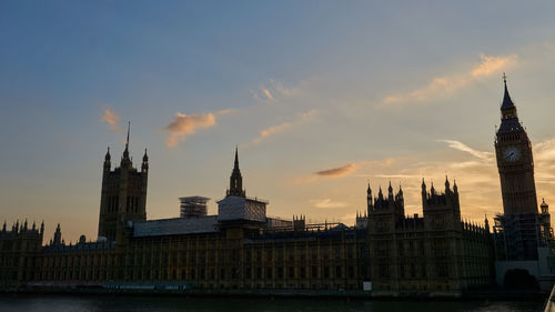 Buildings in city against cloudy sky