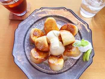 High angle view of breakfast on table