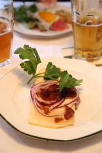 Close-up of drink served on table