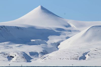 Scenic view of snow covered mountains against sky