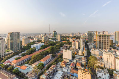 Aerial view of cityscape against sky