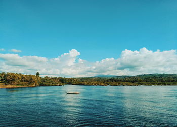 Scenic view of sea against blue sky