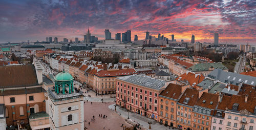 Aerial view of the christmas tree near castle square with column of sigismund