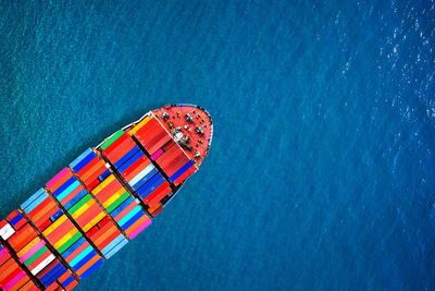 High angle view of boat in sea