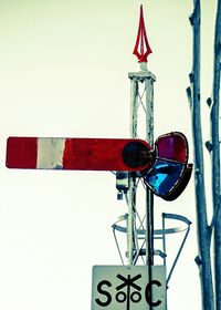 Low angle view of red metal structure