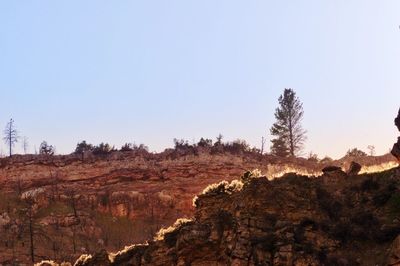 Rock formations on landscape against clear sky